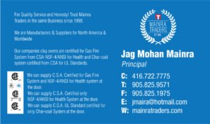 NSF/Gas/Ansi Certified Canada